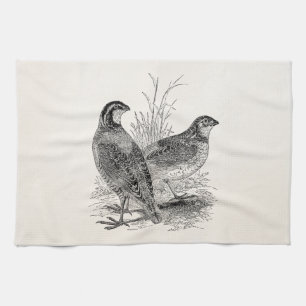 Vintage Quail Birds - Personalised Retro Game Bird Tea Towel