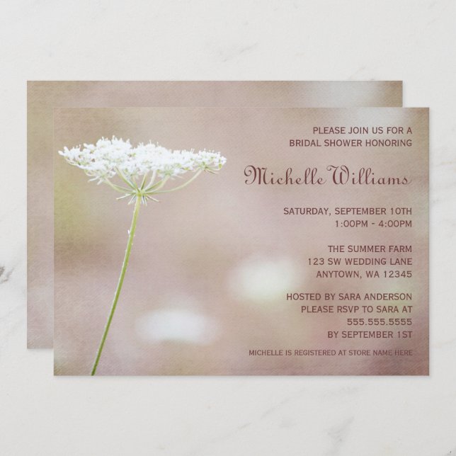 Vintage Queen Anne's Lace Bridal Shower Invitation (Front/Back)