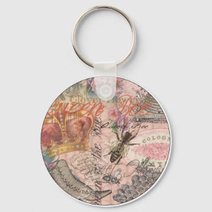 Vintage Queen Bee Beautiful Girly Collage Key Ring