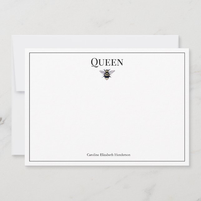 Vintage Queen Bee Classic Personalised Note Card (Front)