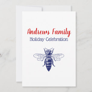 Vintage Queen Bee Drawing in Blue Invitation