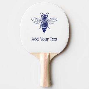 Vintage Queen Bee Drawing in Blue Ping Pong Paddle