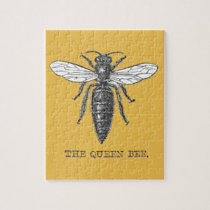 Vintage Queen Bee Illustration Artwork Print Jigsaw Puzzle