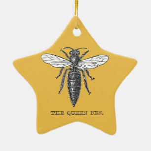 Vintage Queen Bee Illustration Ceramic Tree Decoration