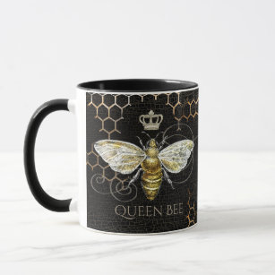 Vintage Queen Bee Royal Crown Honeycomb Black Mug