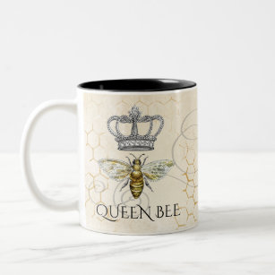 Vintage Queen Bee Royal Crown Honeycomb Two-Tone Coffee Mug