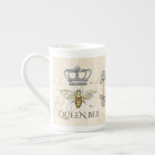 Vintage Queen Bee Royal Crown Monogram Bone China Mug