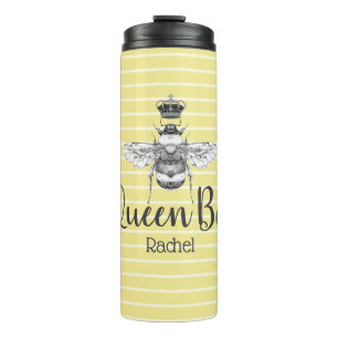 Vintage Queen Bee & Stripes   Personalised Thermal Tumbler