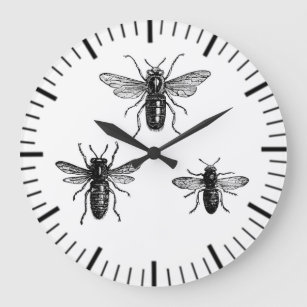 Vintage Queen Bee & Working Bees Illustration Large Clock