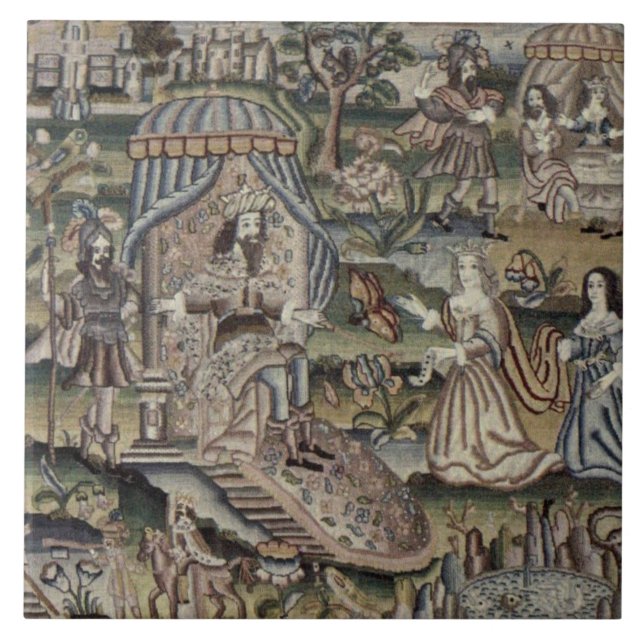 Vintage Queen Esther Tapestry Embroidery Purple Ceramic Tile (Front)