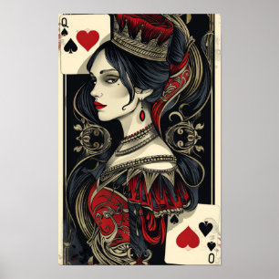 Vintage Queen of Hearts Playing Card Poster