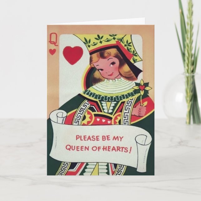 Vintage Queen of Hearts Valentine's Day Card (Front)