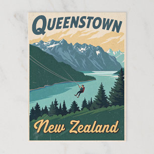 Vintage Queenstown New Zealand Adventure Postcard