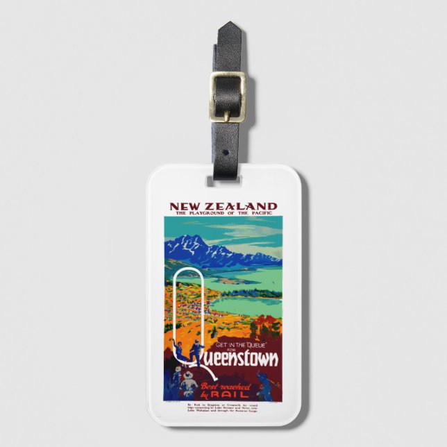 Vintage Queenstown New Zealand Travel Luggage Tag (Front Vertical)