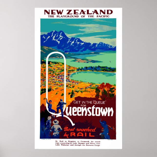 Vintage Queenstown New Zealand Travel Poster (Front)