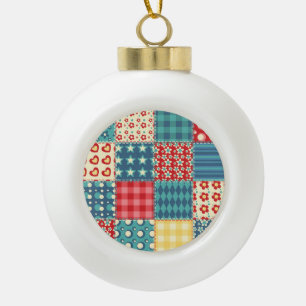Vintage quilt: patchwork background pattern. ceramic ball christmas ornament
