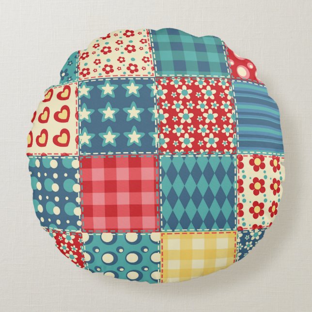 Vintage quilt: patchwork background pattern. round cushion (Front)