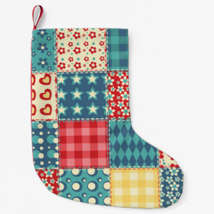 Vintage quilt: patchwork background pattern. small christmas stocking