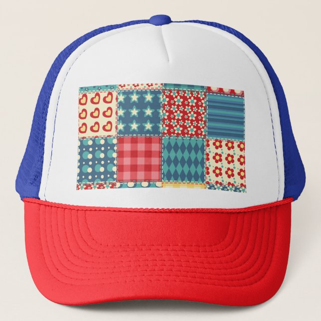 Vintage quilt: patchwork background pattern. trucker hat (Front)