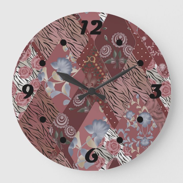 Vintage quilt, patchwork large clock (Front)