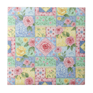 Vintage Quilt Rose Pattern Ceramic Tile