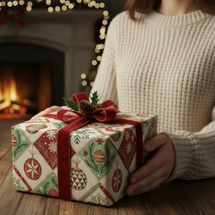 Vintage Quilted Christmas Pattern Wrapping Paper