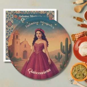 Vintage Quinceañera Custom Name Red Dress Paper Plate