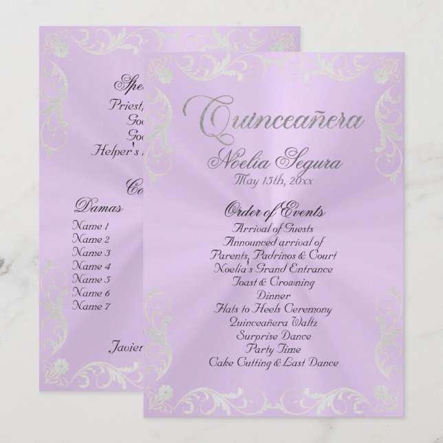 Vintage Quinceanera Program - Lavender/Silver (Front/Back)