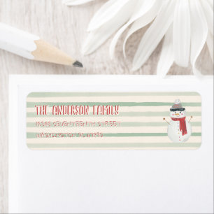 Vintage Quirky Snowman Christmas Address Striped Return Address Label