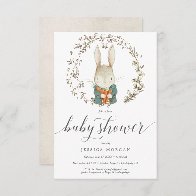 Vintage Rabbit Baby Shower Invitation Card (Front/Back)