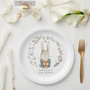 Vintage Rabbit Botanical Baby Shower Decor Paper Plate