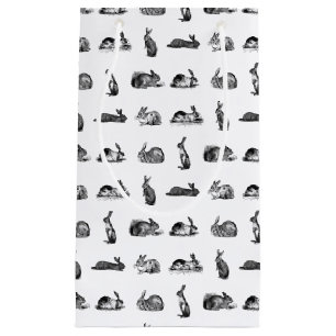 Vintage Rabbit Bunnies Art CUSTOM BACKGROUND COLOR Small Gift Bag