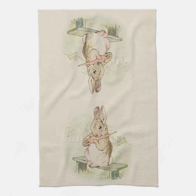 VINTAGE RABBIT,  BUNNY SEPIA PASTEL KITCHEN TOWEL (Vertical)