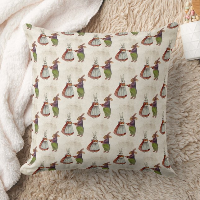 Vintage Rabbit Couple in Victorian Clothing Cushion (Blanket)