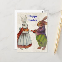 Vintage Rabbit Couple in Victorian Clothing