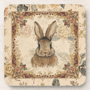 Vintage Rabbit,Cute Rabbit with Flowers Pattern Coaster