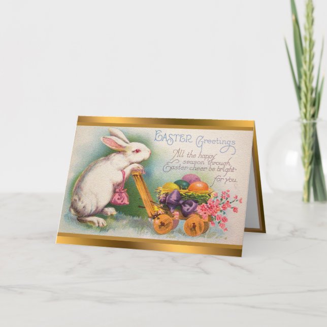 Vintage Rabbit Easter Eggs Holiday Folded Cards (Front)