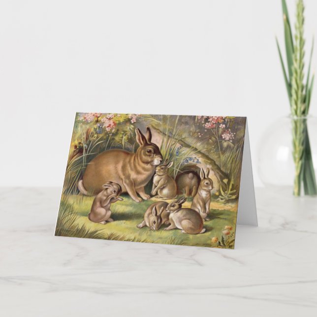 Vintage Rabbit Family Greeting Card (Front)