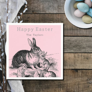Vintage rabbit family - Happy Easter Napkin