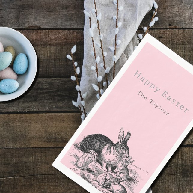 Vintage rabbit family - Happy Easter Napkin (Creator Uploaded)