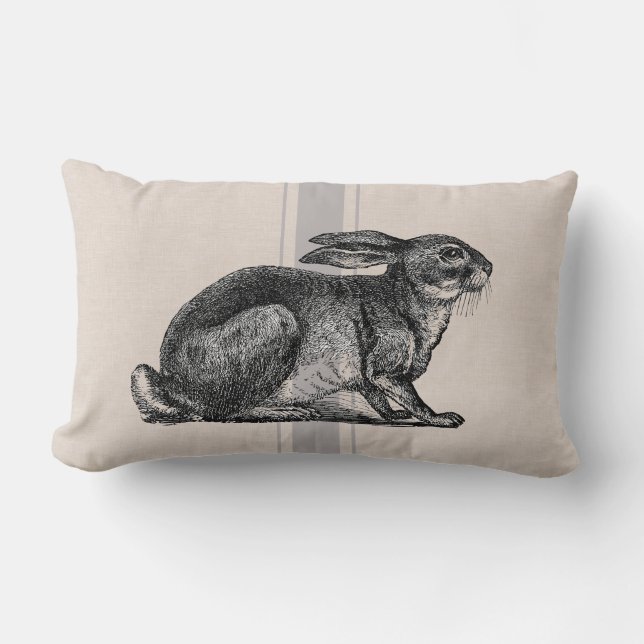 Vintage rabbit farmhouse lumbar cushion (Front)