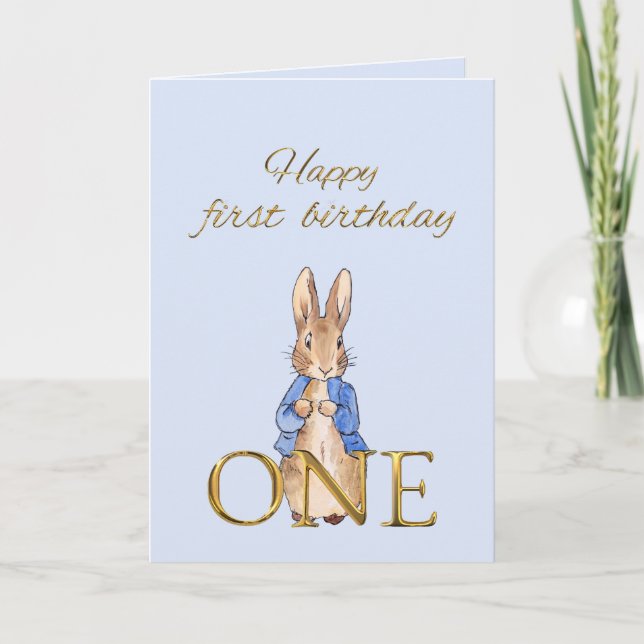 Vintage Rabbit First Birthday Card (Front)