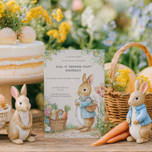 Vintage Rabbit Garden 1st Birthday Invitation (Creator Uploaded)