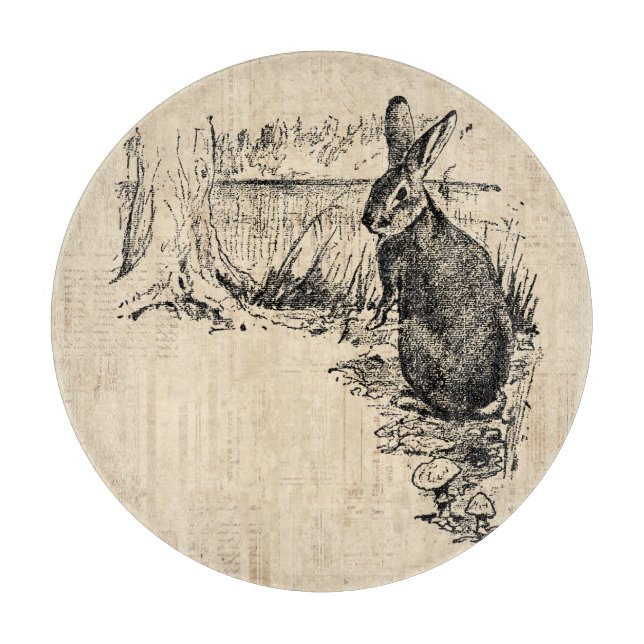 Vintage Rabbit Illustrated Bunny Art Cutting Board (Front)