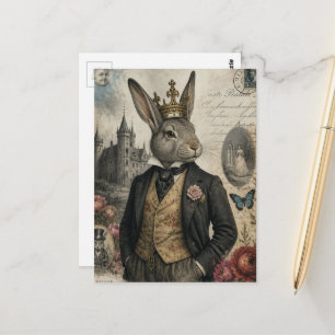 Vintage Rabbit in a Crown Postcard