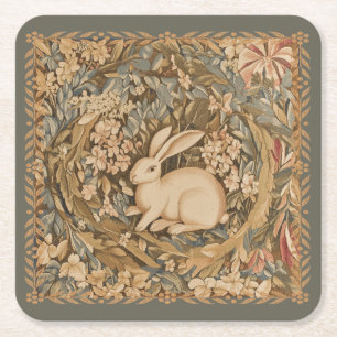 Vintage Rabbit in a Mediaeval Tapestry Style Square Paper Coaster