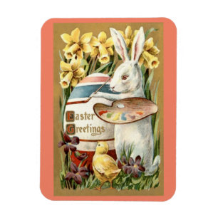 Vintage Rabbit Painting Egg Magnet