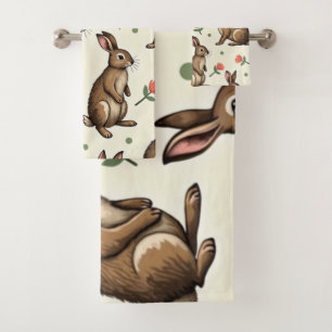 Vintage rabbit pattern bath towel set