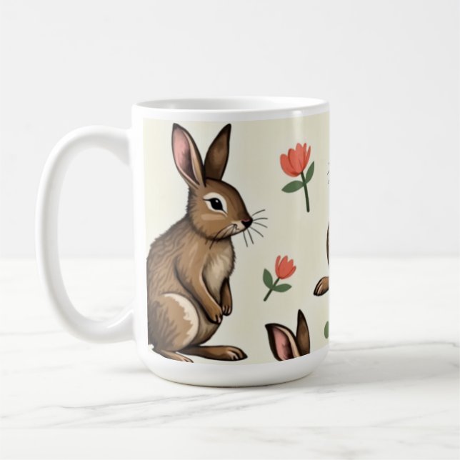 Vintage rabbit pattern  coffee mug (Left)