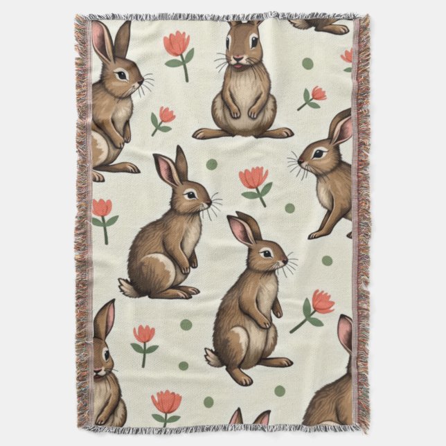 Vintage rabbit pattern  throw blanket (Front Vertical)